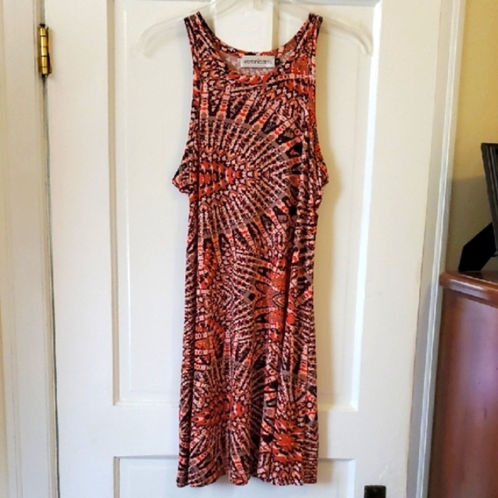 🥀Veronica M Redish Orange and Black Patterned Mini Dress SZ S